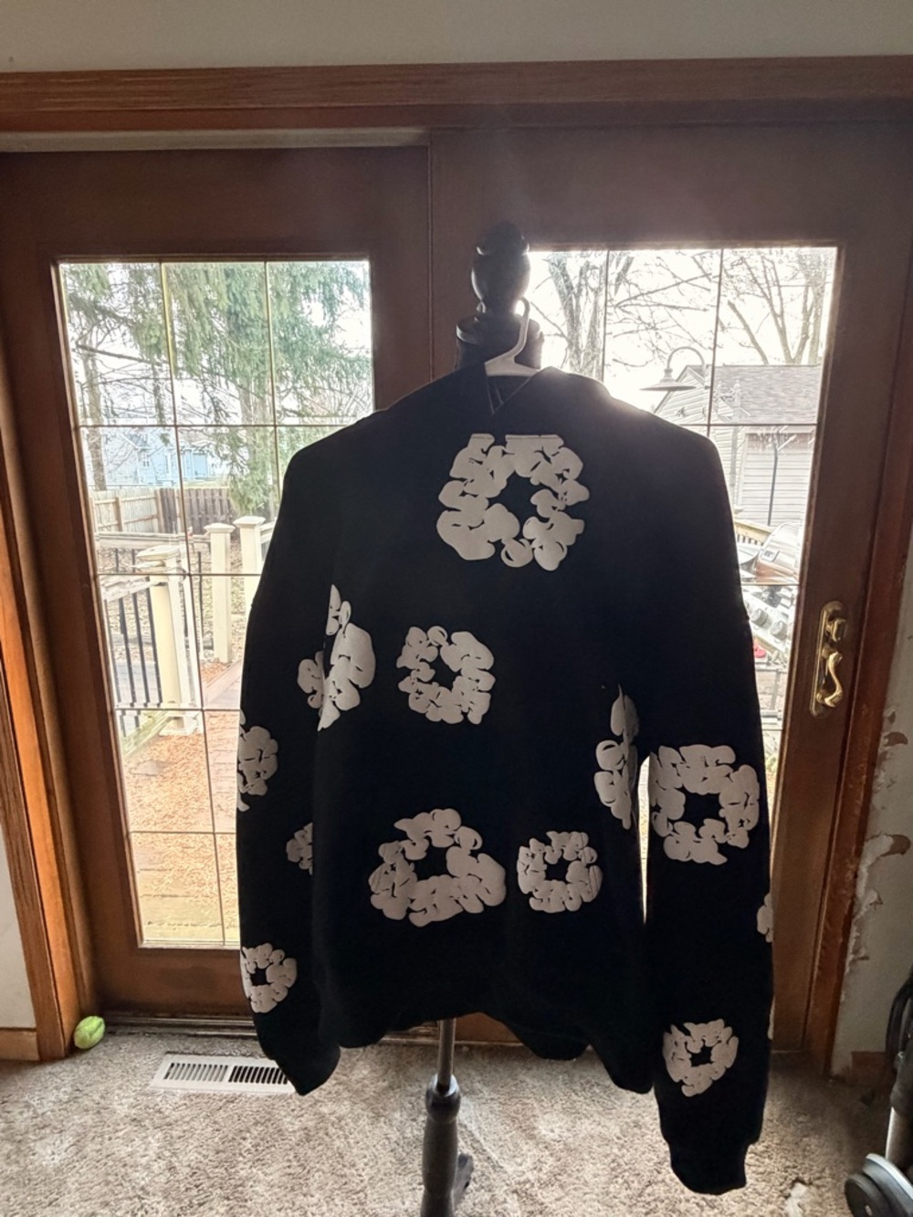 Black & White Floral Print Men's Sweatshirt Jacket